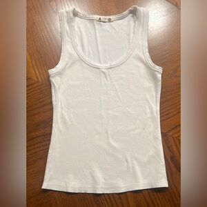 AMO White Sleeveless Ribbed Tank Top